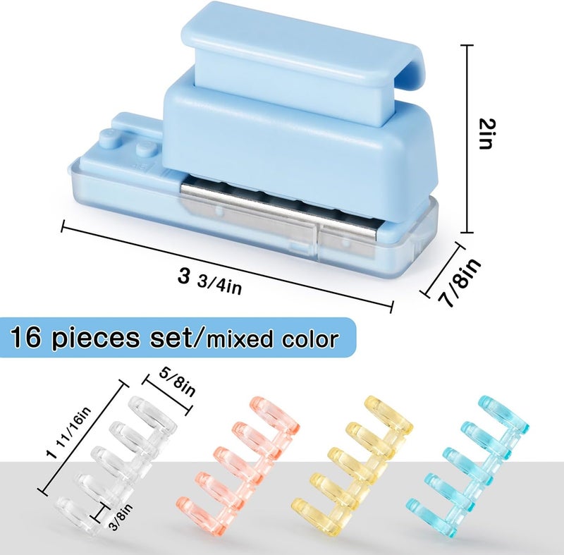 IMLIKE Mini 5-Hole Binding Machine - 5 Holes Binding Machine with 16 Loose-Leaf Binding Strips - Easy to Add or Remove Papers, 4 Sheets Capacity (A4/30 Holes, B5/26 Holes, A5/20 Holes) - Blue - Image 2